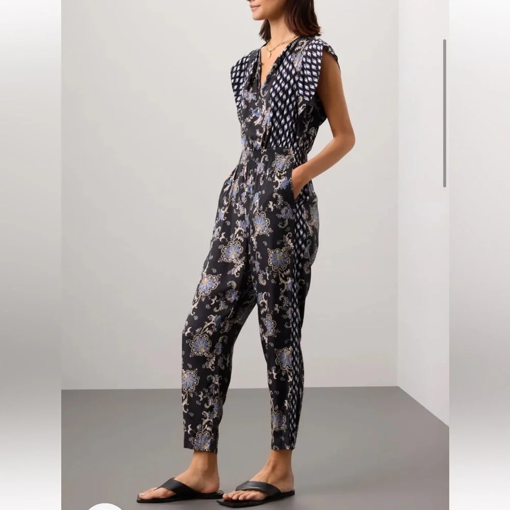 Rebecca Taylor NYC Paisley Printed Jumpsuit Silk Blend - Picture 3 of 15